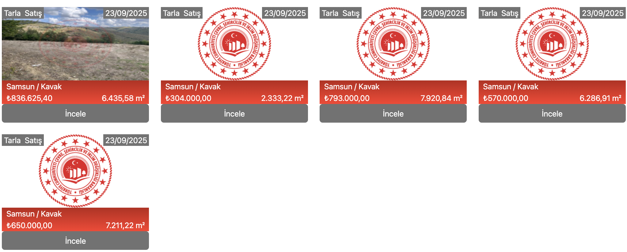 Milli Emlak Samsun Kavak'ta 5 hazine arazisi satacak